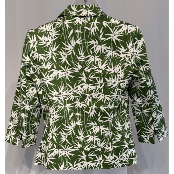 Jones & Co Stretch Single Button Blazer Green White Bamboo Print Size 6P NWT - Picture 2 of 14